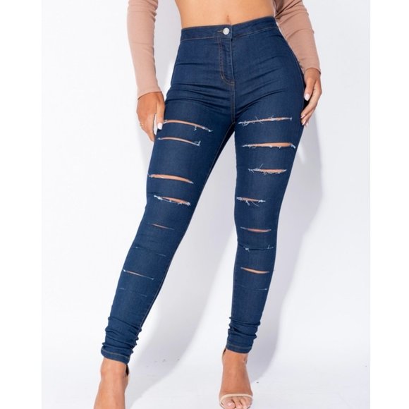 Pants - High Waist Ripped Skinny Denim Jeggings Pants (new)